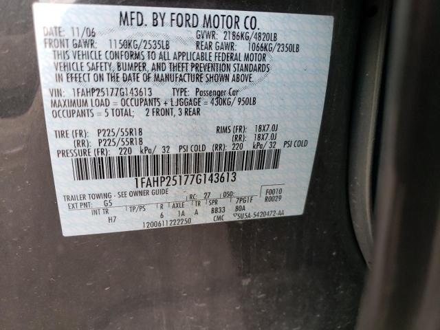1FAHP25177G143613 - 2007 FORD FIVE HUNDR LIMITED GRAY photo 12