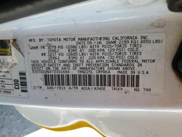 5TETX22N37Z331484 - 2007 TOYOTA TACOMA ACCESS CAB ყვითელი ფოტო 12