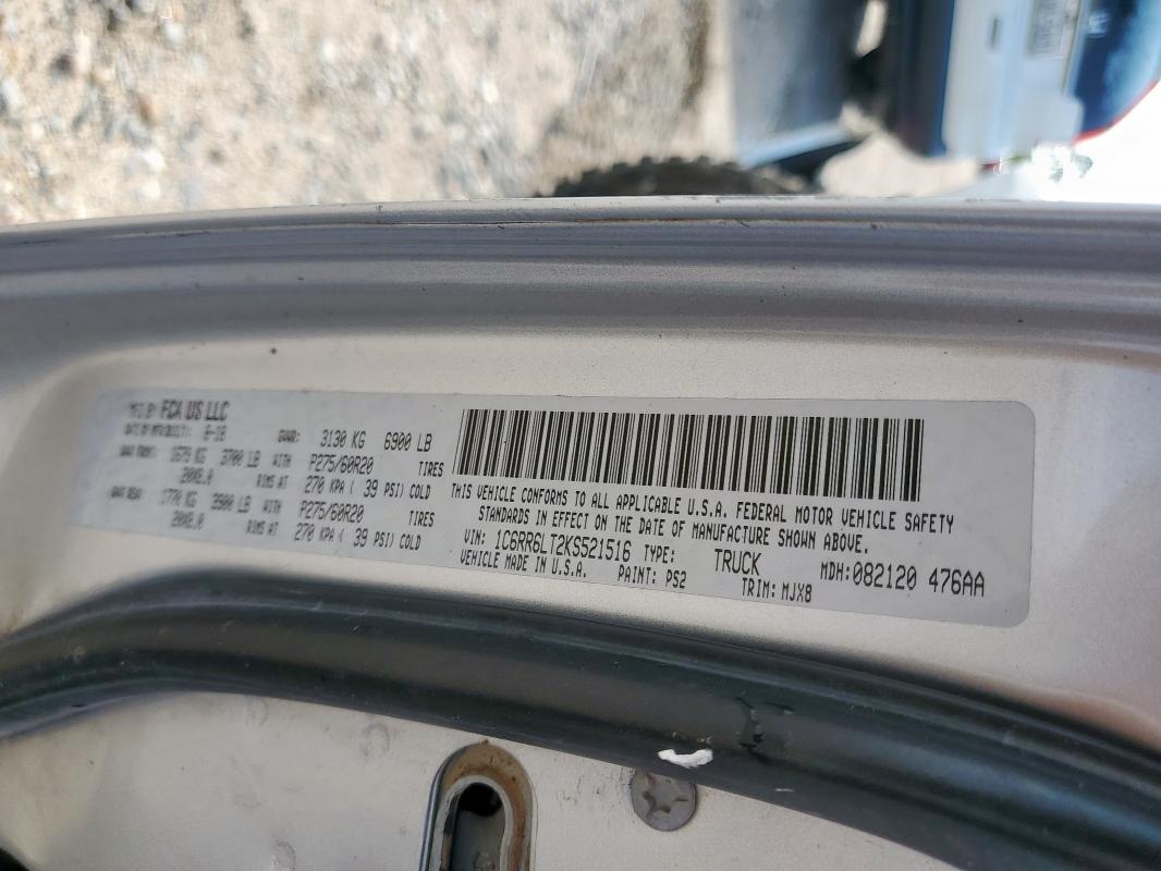 1C6RR6LT2KS521516 - 2019 RAM 1500 CLASS SLT ვერცხლისფერი ფოტო 12