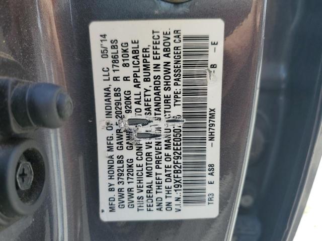 19XFB2F92EE050726 - 2014 HONDA CIVIC EXL GRAY photo 13