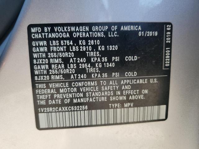 1V2SR2CAXKC532256 - 2019 VOLKSWAGEN ATLAS SEL SILVER photo 13