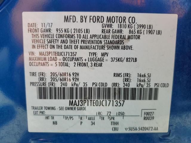 MAJ3P1TE0JC171357 - 2018 FORD ECOSPORT SE ლურჯი ფოტო 13