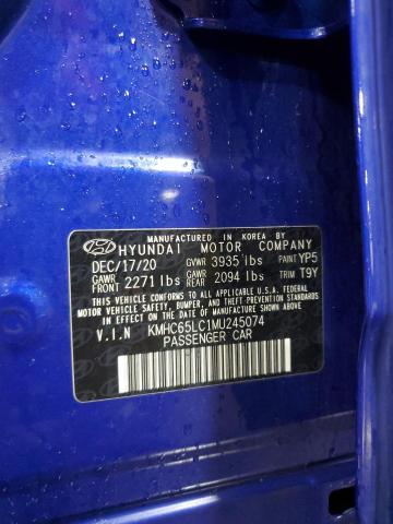 KMHC65LC1MU245074 - 2021 HYUNDAI IONIQ BLUE BLUE photo 13