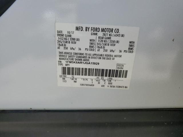 1FM5K8AR1JGA15929 - 2018 FORD EXPLORER POLICE INTERCEPTOR WHITE photo 13