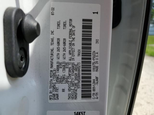 5TFMA5DB8NX045273 - 2022 TOYOTA TUNDRA CREWMAX PLATINUM WHITE photo 13