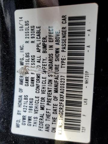 1HGCR2F8XFA005237 - 2015 HONDA ACCORD EXL BLACK photo 12