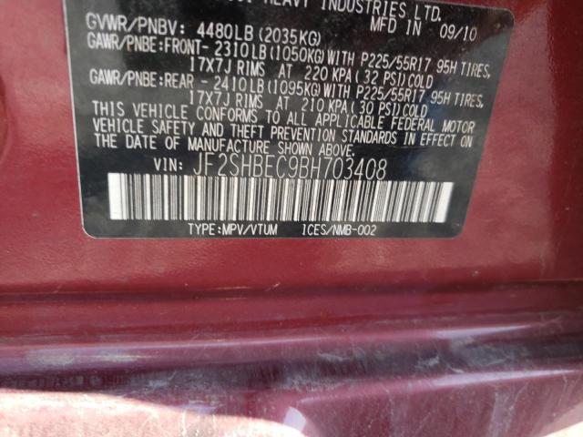 JF2SHBEC9BH703408 - 2011 SUBARU FORESTER LIMITED BURGUNDY photo 10