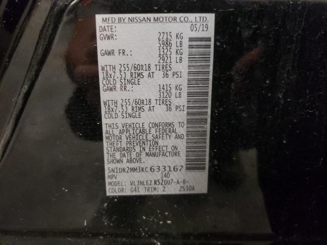 5N1DR2MM3KC633167 - 2019 NISSAN PATHFINDER S BLACK photo 13