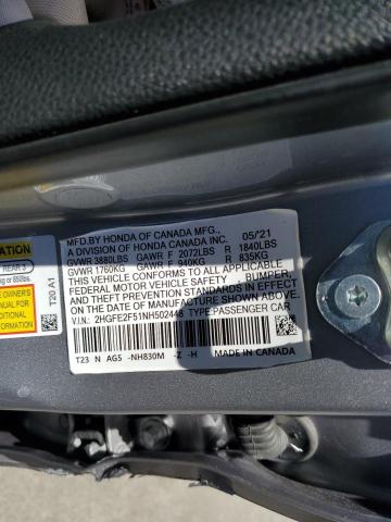 2HGFE2F51NH502448 - 2022 HONDA CIVIC SPORT 银色 照片 12