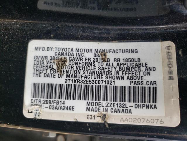 2T1KR32E53C071021 - 2003 TOYOTA COROLLA XR 黑色 照片 12