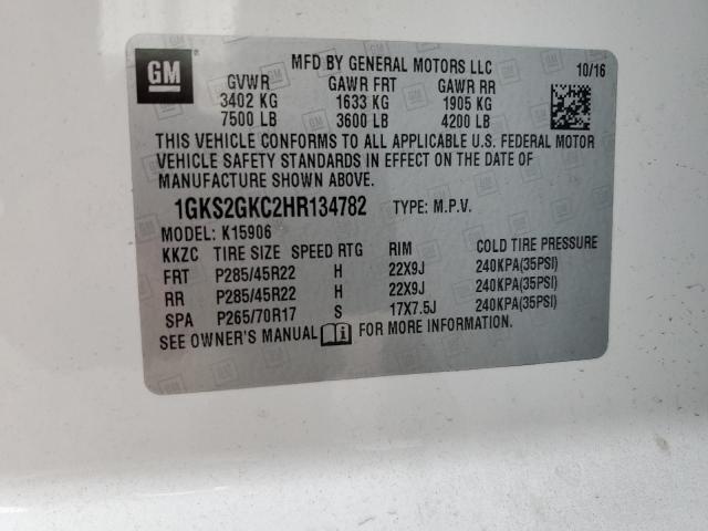 1GKS2GKC2HR134782 - 2017 GMC YUKON XL K1500 SLT WHITE photo 13