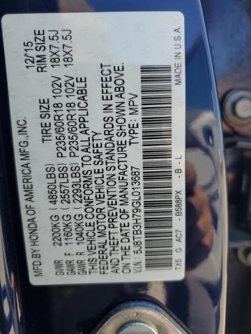 5J8TB3H79GL013687 - 2016 ACURA RDX ADVANCE BLUE photo 13
