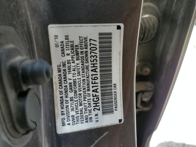 2HGFA1F61AH537077 - 2010 HONDA CIVIC LX-S ნაცრისფერი ფოტო 13