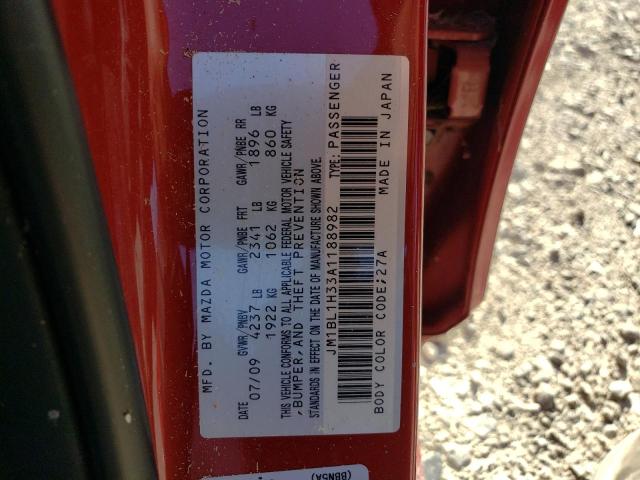 JM1BL1H33A1188982 - 2010 MAZDA SPEED 3 წითელი ფოტო 12