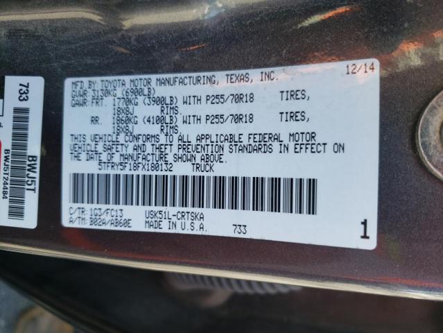 5TFRY5F18FX180132 - 2015 TOYOTA TUNDRA DOUBLE CAB SR/SR5 GRAY photo 12