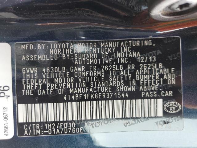 4T4BF1FK8ER371544 - 2014 TOYOTA CAMRY L BLUE photo 13