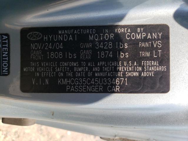 KMHCG35C45U334671 - 2005 HYUNDAI ACCENT GS BLUE photo 12