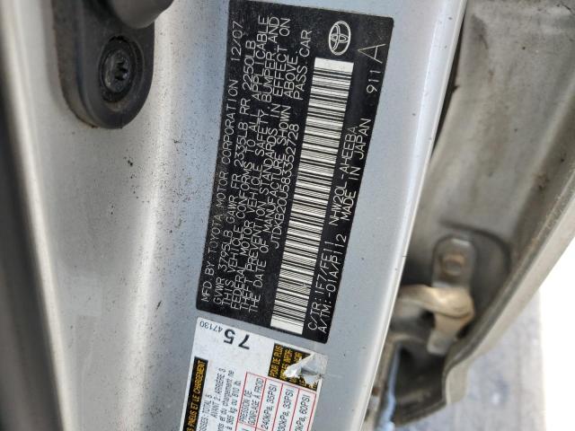 JTDKB20U583352728 - 2008 TOYOTA PRIUS SILVER photo 12