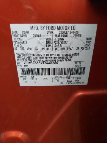 2FMDK36CX7BA69300 - 2007 FORD EDGE SE ORANGE photo 12