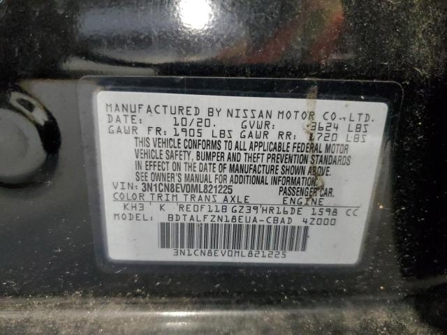 3N1CN8EV0ML821225 - 2021 NISSAN VERSA SV BLACK photo 12