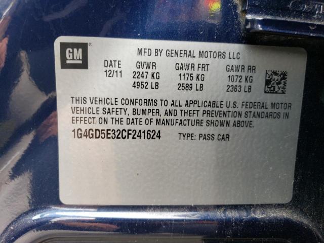 1G4GD5E32CF241624 - 2012 BUICK LACROSSE PREMIUM BLUE photo 12