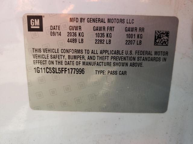 1G11C5SL5FF177996 - 2015 CHEVROLET MALIBU 1LT WHITE photo 12