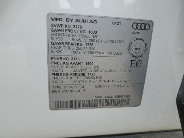 WA13AAGE1MB035992 - 2021 AUDI E-TRON SPORTBACK PRESTIGE WHITE photo 14