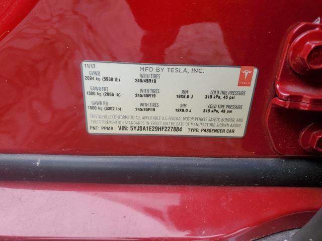 5YJSA1E29HF227884 - 2017 TESLA MODEL S 红色 照片 12