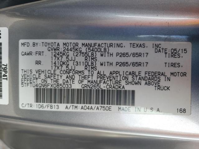 5TFTU4GN6FX085033 - 2015 TOYOTA TACOMA PRERUNNER ACCESS CAB SILVER photo 12