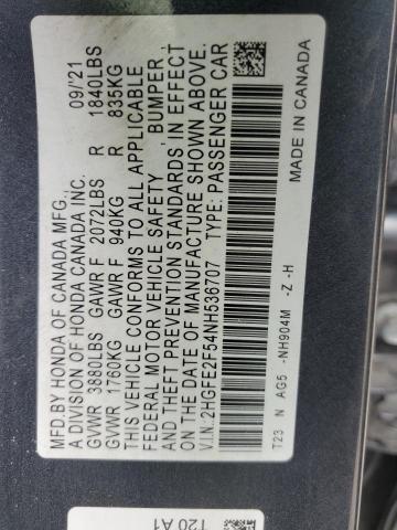 2HGFE2F54NH536707 - 2022 HONDA CIVIC SPORT 石墨色 照片 12