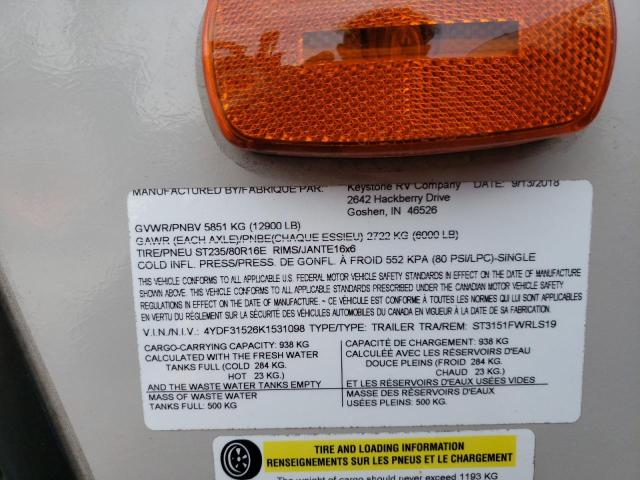 4YDF31526K1531098 - 2019 KEYSTONE SPRINTER GRAY photo 10