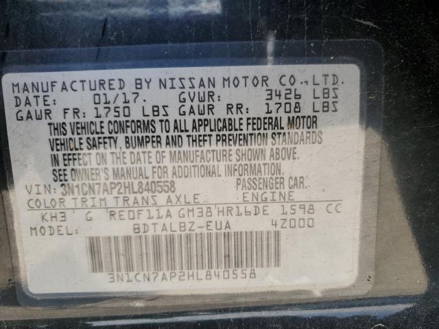 3N1CN7AP2HL840558 - 2017 NISSAN VERSA S BLACK photo 12