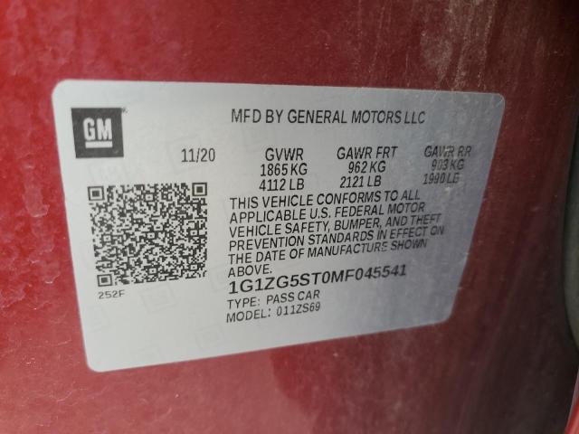 1G1ZG5ST0MF045541 - 2021 CHEVROLET MALIBU RS RED photo 12