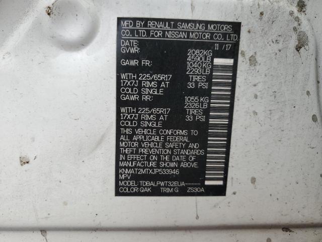KNMAT2MTXJP533946 - 2018 NISSAN ROGUE S WHITE photo 14