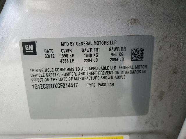 1G1ZC5EUXCF314417 - 2012 CHEVROLET MALIBU 1LT 银色 照片 12