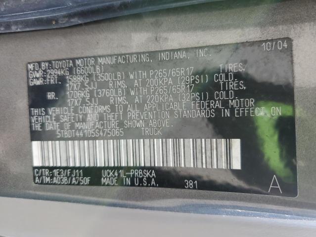 5TBDT44105S475065 - 2005 TOYOTA TUNDRA DOUBLE CAB SR5 GRAY photo 13