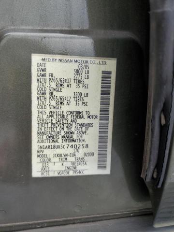 5N1AR18UX5C740258 - 2005 NISSAN PATHFINDER LE GREEN photo 13