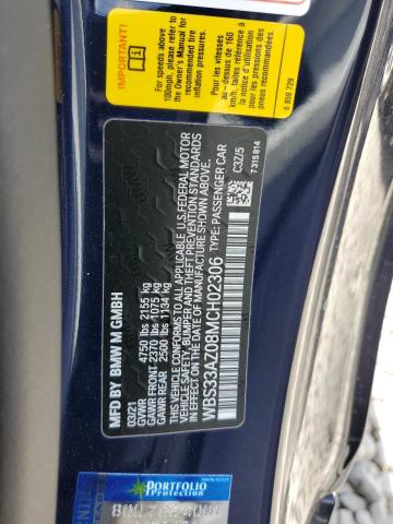 WBS33AZ08MCH02306 - 2021 BMW M4 COMPETITION BLUE photo 12