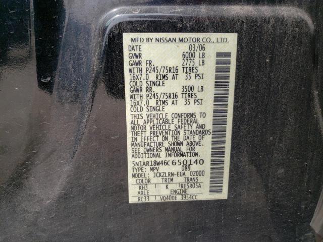 5N1AR18W46C650140 - 2006 NISSAN PATHFINDER LE 黑色 照片 13