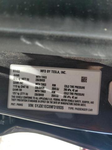 5YJ3E1ECXNF318935 - 2022 TESLA MODEL 3 灰色 照片 12