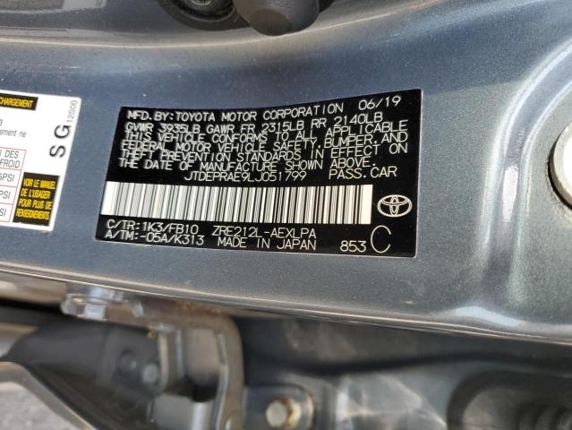 JTDEPRAE9LJ051799 - 2020 TOYOTA COROLLA LE ვერცხლისფერი ფოტო 12