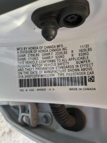 2HGFC2F81MH522584 - 2021 HONDA CIVIC SPORT 白色 照片 13