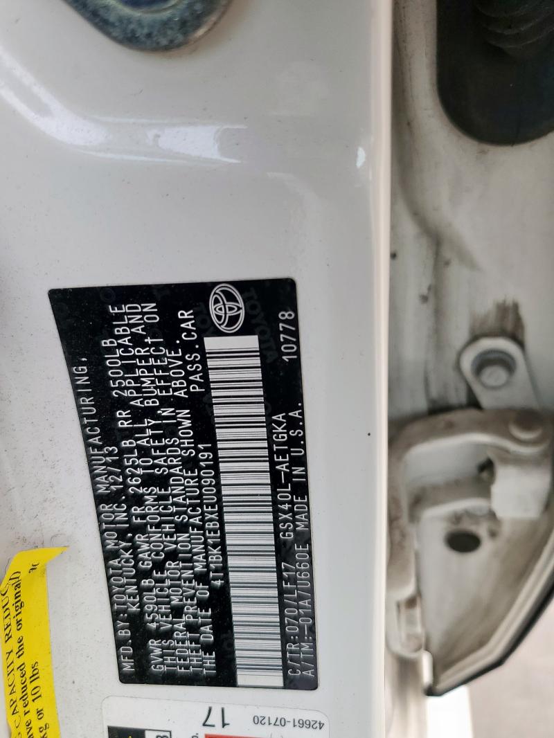 4T1BK1EBXEU090191 - 2014 TOYOTA AVALON BASE WHITE photo 12