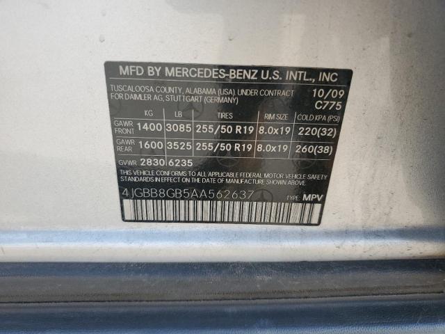 4JGBB8GB5AA562637 - 2010 MERCEDES-BENZ ML 350 4MATIC SILVER photo 13