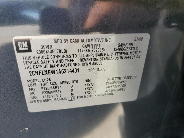 2CNFLNEW1A6214401 - 2010 CHEVROLET EQUINOX LT GRAY photo 12