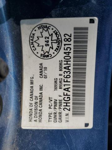 2HGFA1F63AH045182 - 2010 HONDA CIVIC LX-S Mavi foto 13