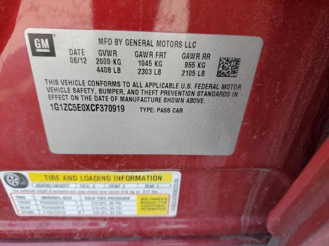 1G1ZC5E0XCF370919 - 2012 CHEVROLET MALIBU 1LT RED photo 12