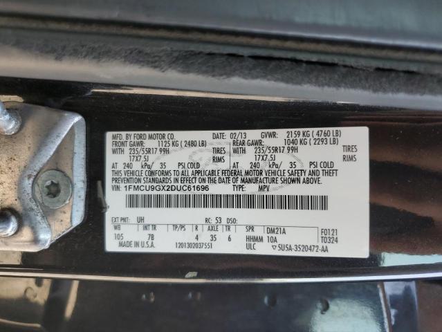 1FMCU9GX2DUC61696 - 2013 FORD ESCAPE SE BLACK photo 12