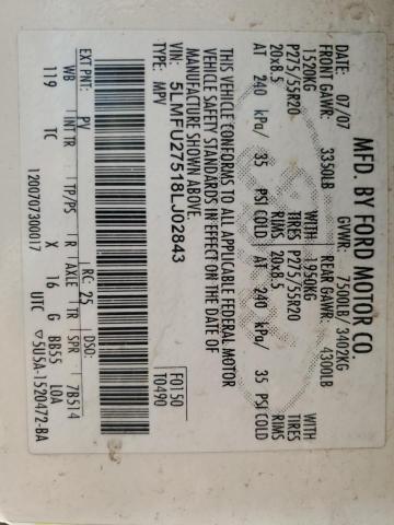 5LMFU27518LJ02843 - 2008 LINCOLN NAVIGATOR WHITE photo 14