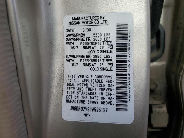 JN8DR07Y91W525127 - 2001 NISSAN PATHFINDER LE GOLD photo 13